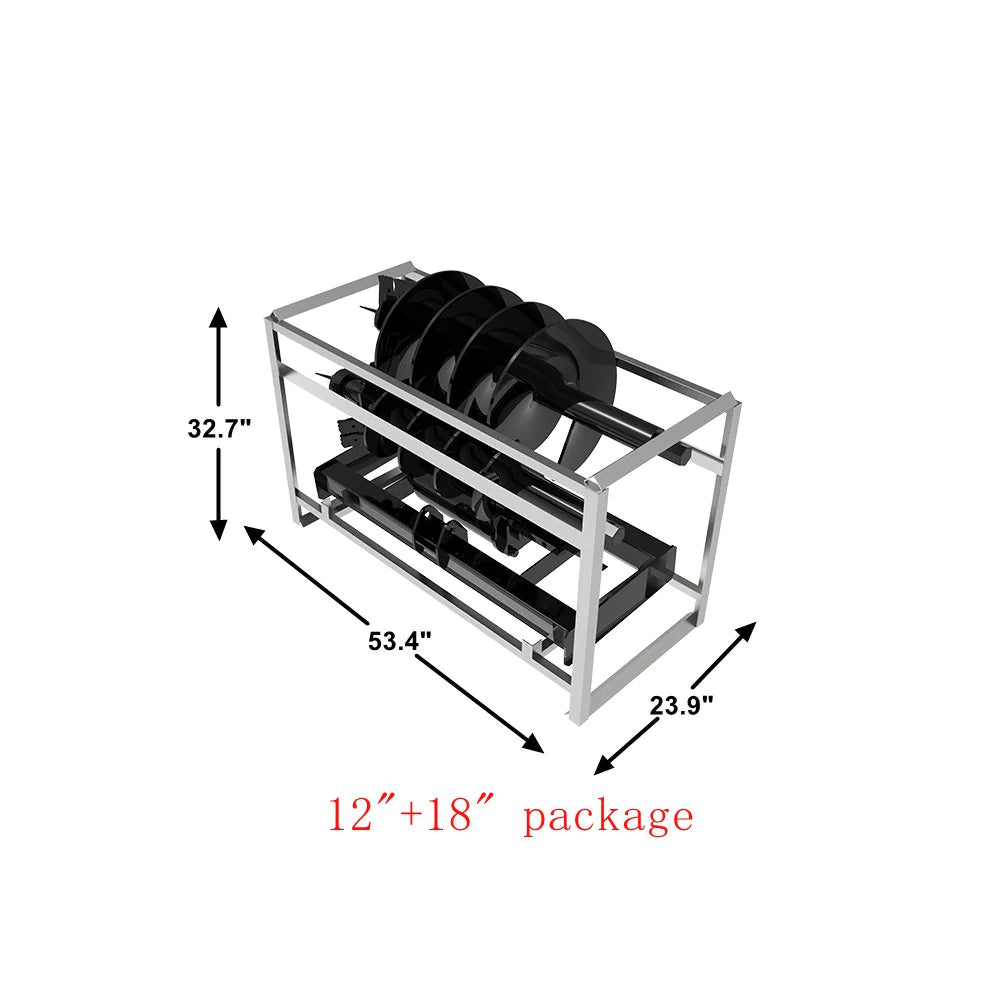 Landy Attachments Skid Steer Post Hole Auger Drive Attachment, 12” and 18" Diameter Auger, 46” Drilling Depth, Standard Flow