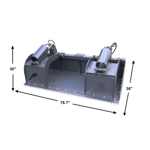 Landy Attachments Skid Steer 78" Industrial Grapple Bucket Attachment with Two-Cylinder