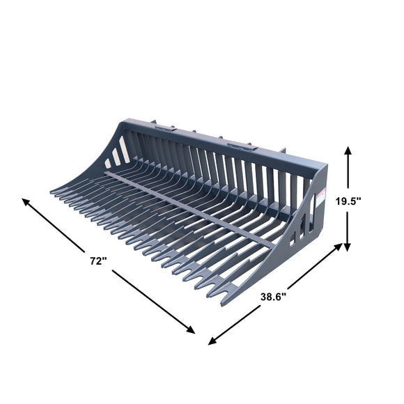 Landy Attachments 72" Skid Steer Skeleton Rock Bucket with Reinforced Front Cutting Edge and High Grade Flat Bar