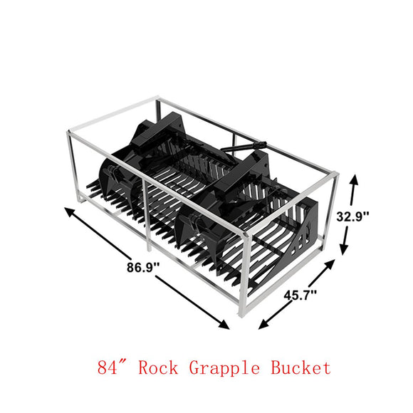 Landy Attachments 84" Rock Grapple Bucket with Teeth for Skid Steer Attachment Quick Attach