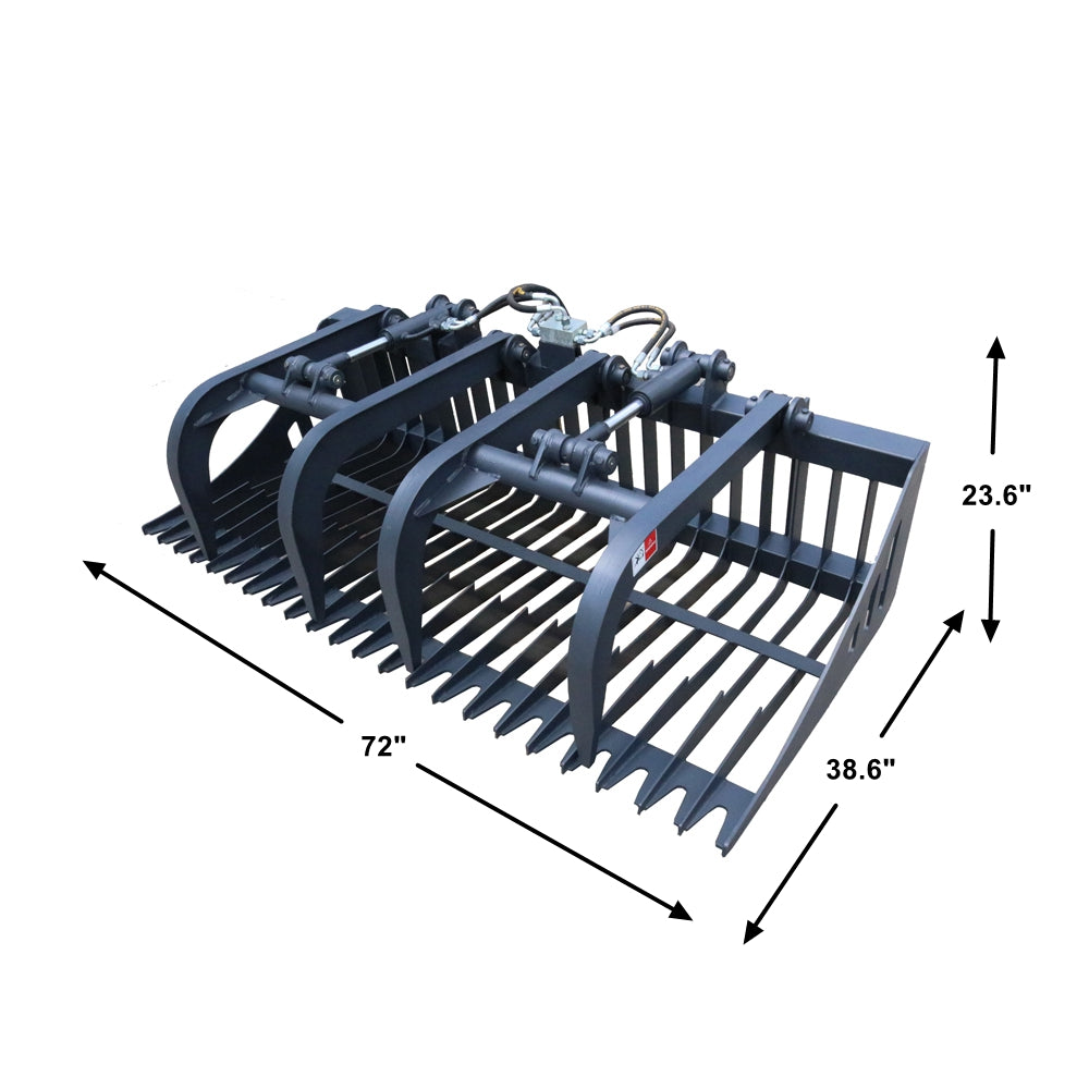 Landy Attachments 72" Light Duty Rock Grapple Bucket with Teeth for Skid Steer Attachment Quick Attach