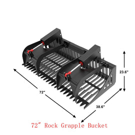 Landy Attachments 72" Rock Grapple Bucket with Teeth for Skid Steer Attachment Quick Attach - 0