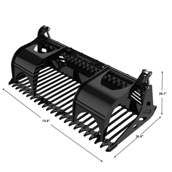Landy Attachments 74" Rod Rock Grapple Bucket for Skid Steer Attachment Quick Attach