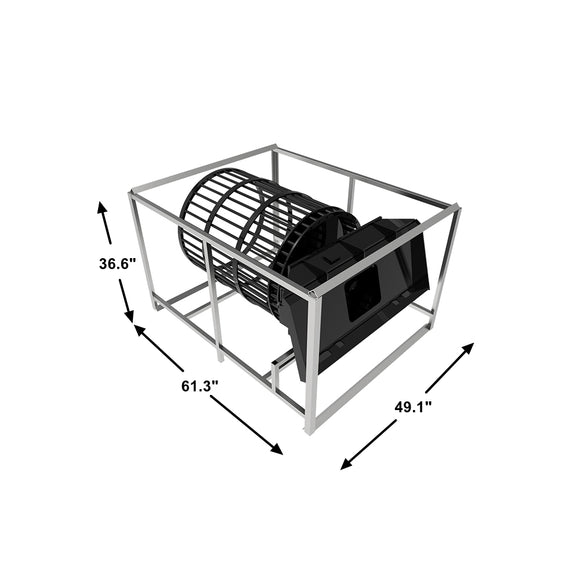 Landy Attachments Skid Steer Rotary Rock Picker Attachment 30" Diameter Drum Model, 55" Barrel Depth, Universal Mount