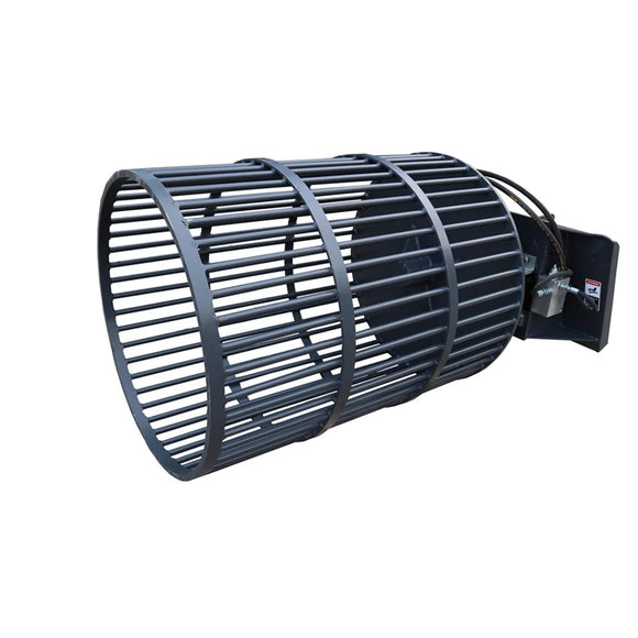 Landy Attachments Skid Steer Rotary Rock Picker Attachment 36" Diameter Drum Model, 64" Barrel Depth, Universal Mount