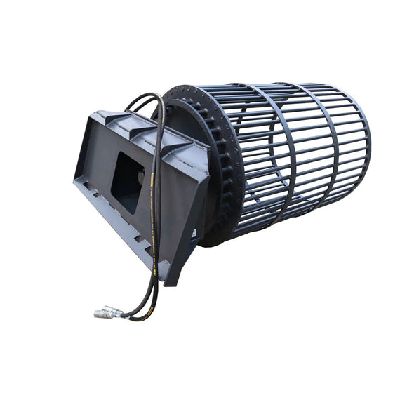 Landy Attachments Skid Steer Rotary Rock Picker Attachment 30" Diameter Drum Model, 55" Barrel Depth, Universal Mount
