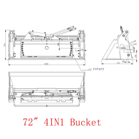 Landy Attachments Tilting Skid Steer Attachments 72" 4IN1 Combo Bucket with Cutting Edge Quick Attach, Universal Mount