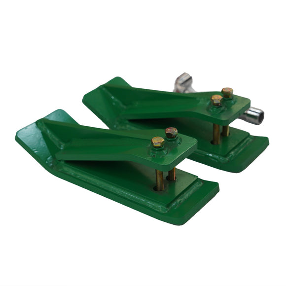Tractor Bucket Protector, 2pcs Skid Edge Protector, 11" Long Turf Tamer Skid Protector, 4" Width, Heavy Duty Steel Bucket Attachment for Snow Leaves Removal, Spreading Gravel, Green with L-shaped Socket Wrench