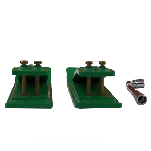 Tractor Bucket Protector, 2pcs Skid Edge Protector, 11" Long Turf Tamer Skid Protector, 4" Width, Heavy Duty Steel Bucket Attachment for Snow Leaves Removal, Spreading Gravel, Green with L-shaped Socket Wrench