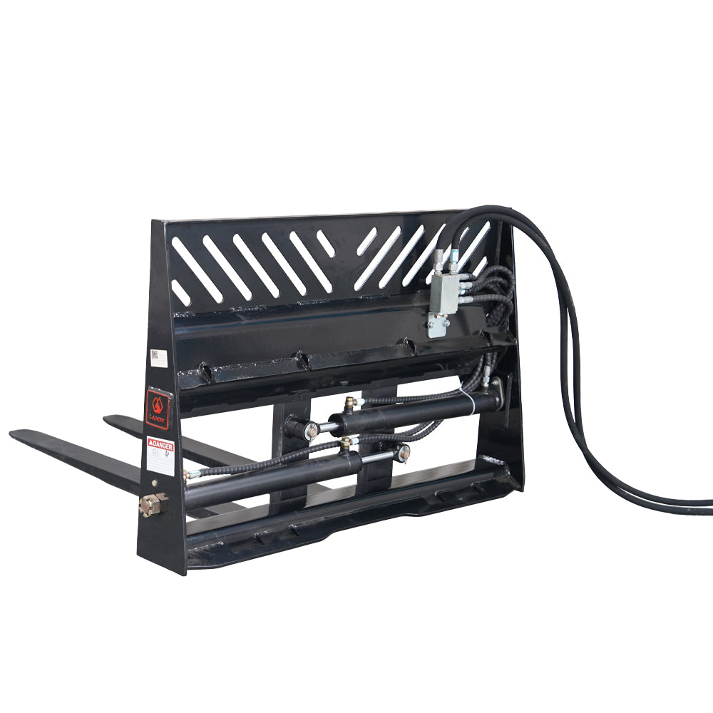 Landy Attachments Skid Steer Hydraulic Positioning Pallet Forks 2000kg Load Capacity