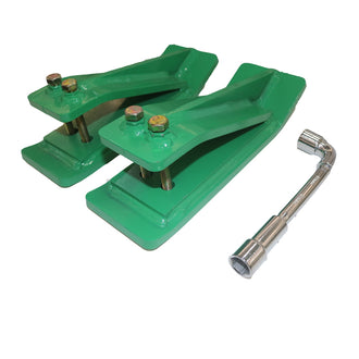 Tractor Bucket Protector, 2pcs Skid Edge Protector, 11" Long Turf Tamer Skid Protector, 4" Width, Heavy Duty Steel Bucket Attachment for Snow Leaves Removal, Spreading Gravel, Green with L-shaped Socket Wrench