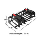Landy Attachments 72'' Skid Steer Root Rake Grapple Bucket Attachments Front End Loader, Skid Steer Quick Attach Mount-2