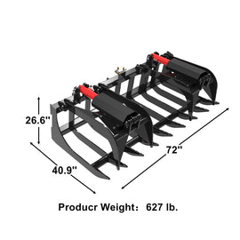 Landy Attachments 72'' Skid Steer Root Rake Grapple Bucket Attachments Front End Loader, Skid Steer Quick Attach Mount - 0